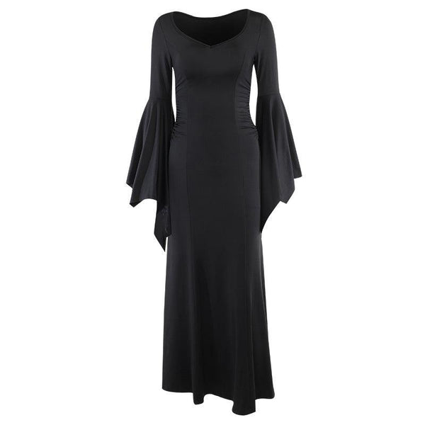 a black long sleeve gothic formal dress