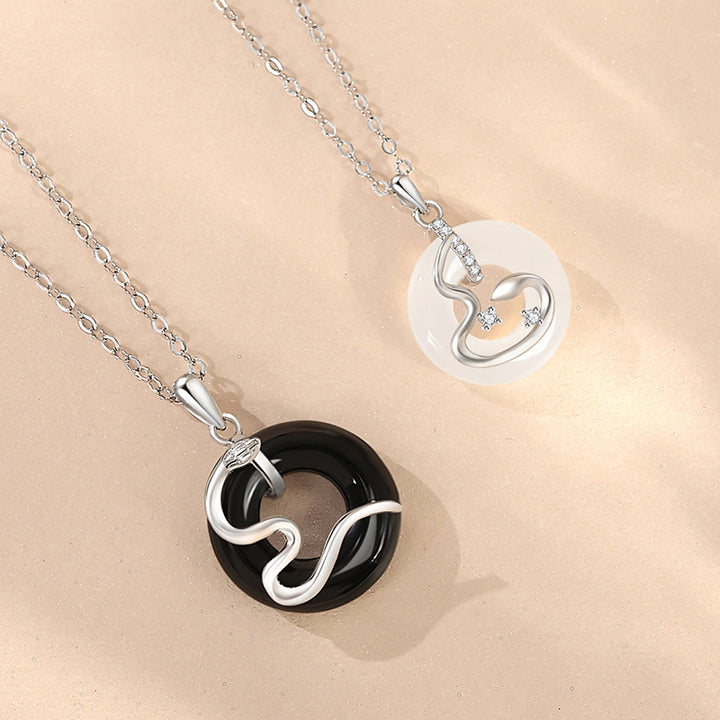 black onyx peace buckle year of the snake luck lovers necklace