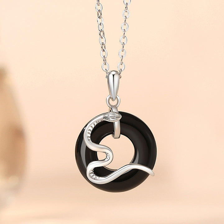 black onyx peace buckle year of the snake luck lovers necklace