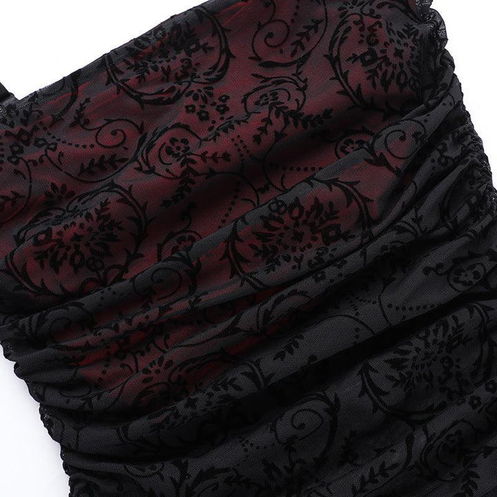 details of black red sexy gothic outfit sleeveless shirts