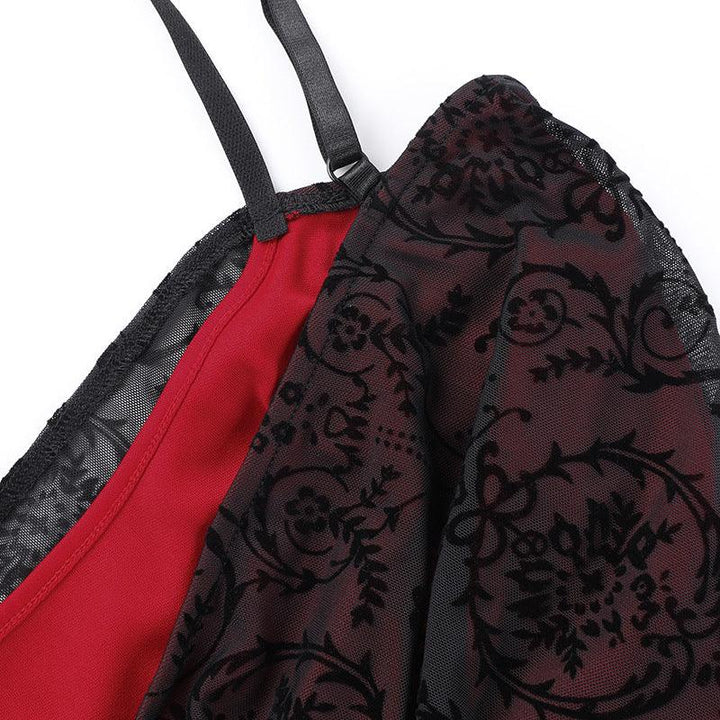 details of black red sexy gothic outfit sleeveless shirts