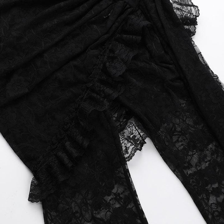 details of black red sexy gothic outfit long pant