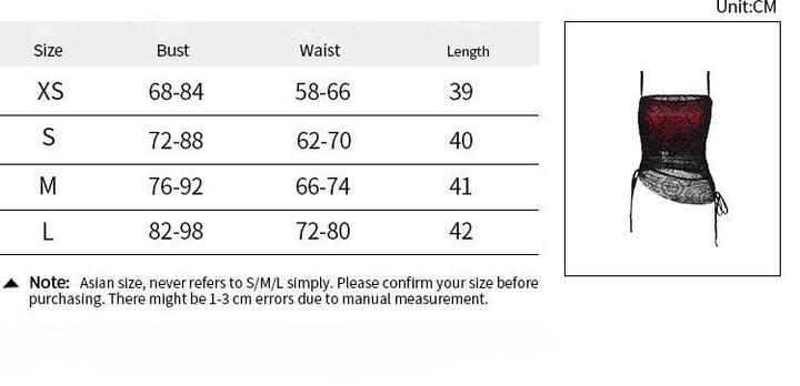 size chart of black red sexy gothic outfit sleeveless shirts