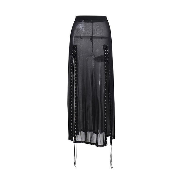 a black sexy gothic half body long dress