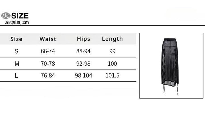 size chart of a black sexy gothic half body long dress