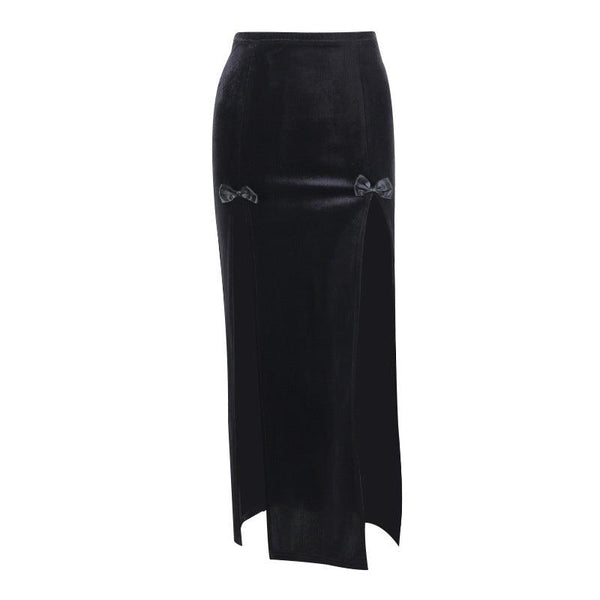 a black sexy gothic velvet half body long dress