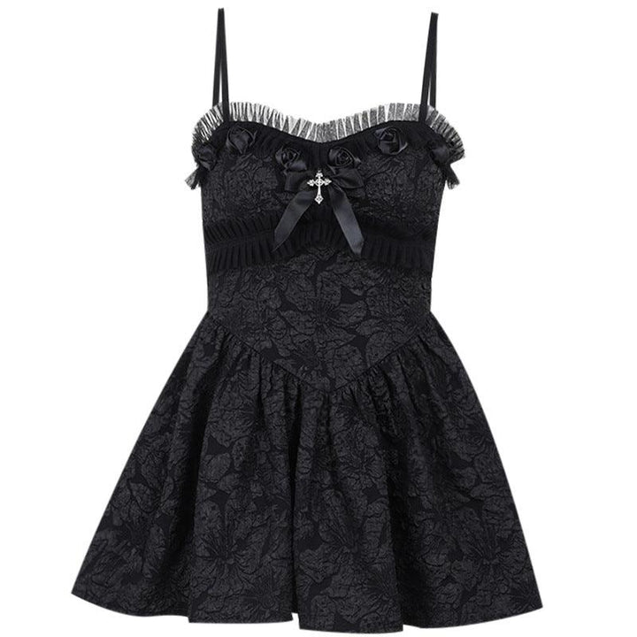 a black sleeveless gothic lace short dress