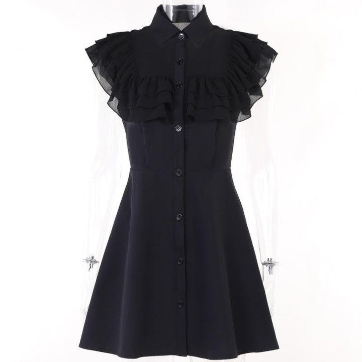 a black sleeveless polo gothic lolita short dress