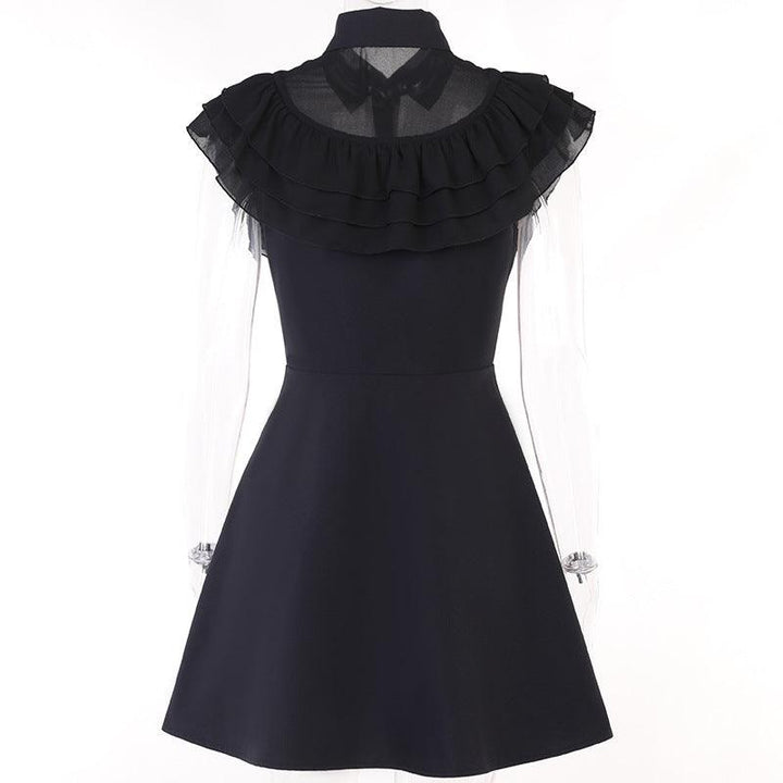 details of a black sleeveless polo gothic lolita short dress