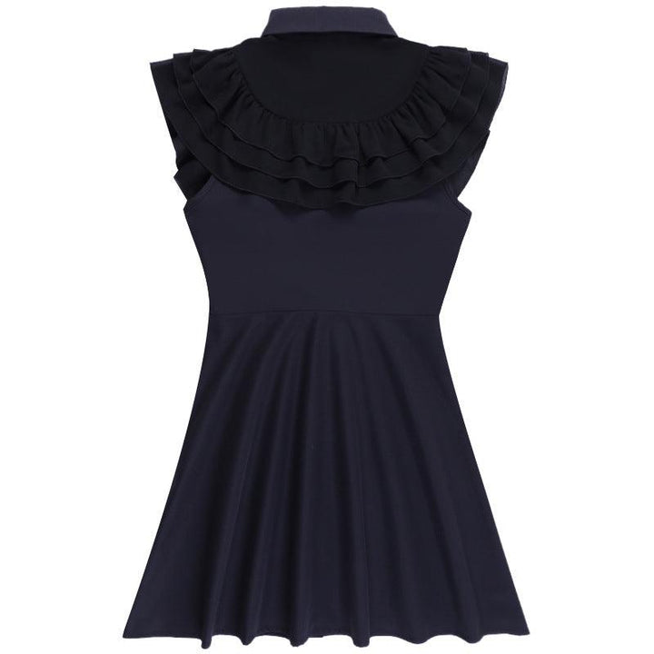 details of a black sleeveless polo gothic lolita short dress