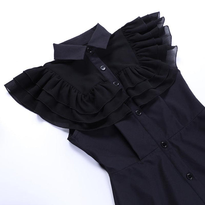 details of a black sleeveless polo gothic lolita short dress