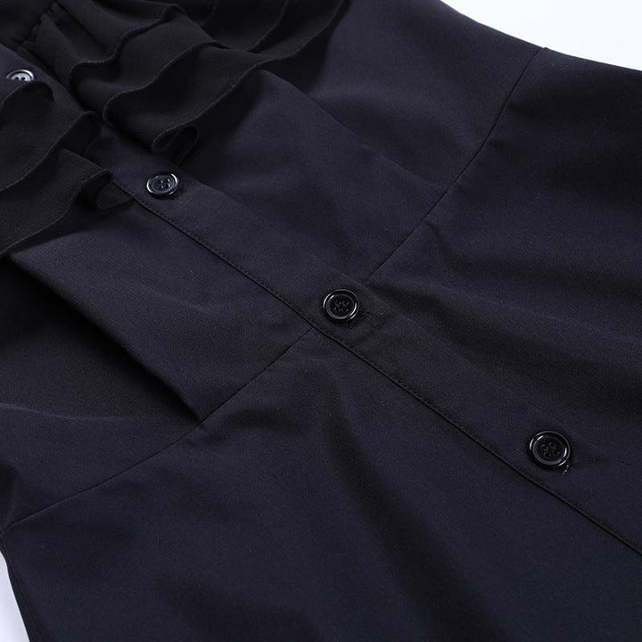 details of a black sleeveless polo gothic lolita short dress