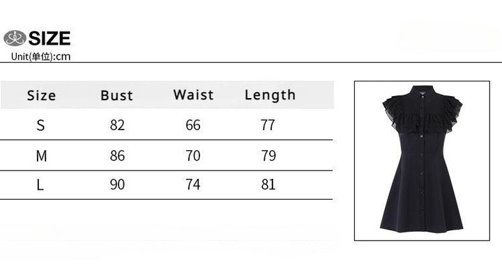 size chart of a black sleeveless polo gothic lolita short dress