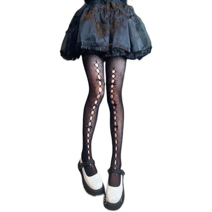 bowknot pantyhose hollow lolita sexy black silk bottoms