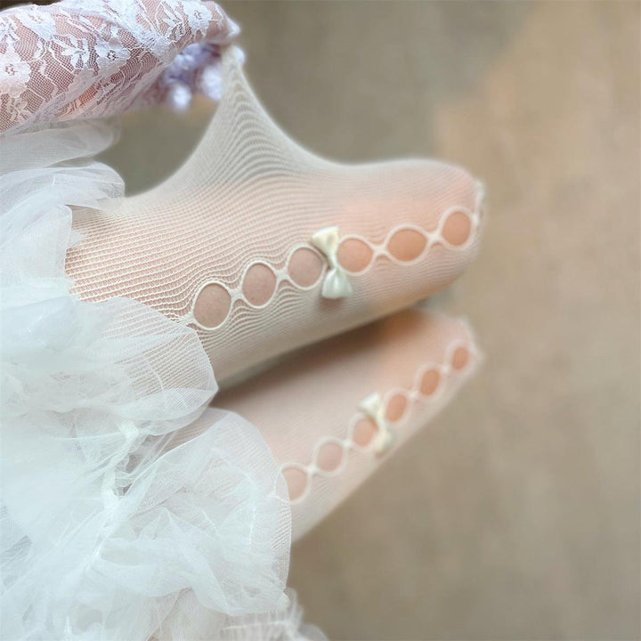 details of bowknot pantyhose hollow lolita sexy white silk bottoms