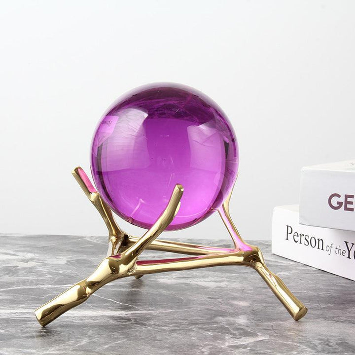 details of brass base crystal ball ornament office desk decoration