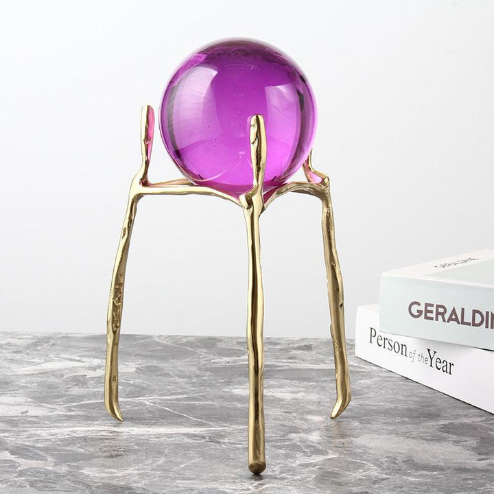 details of brass base crystal ball ornament office desk decoration