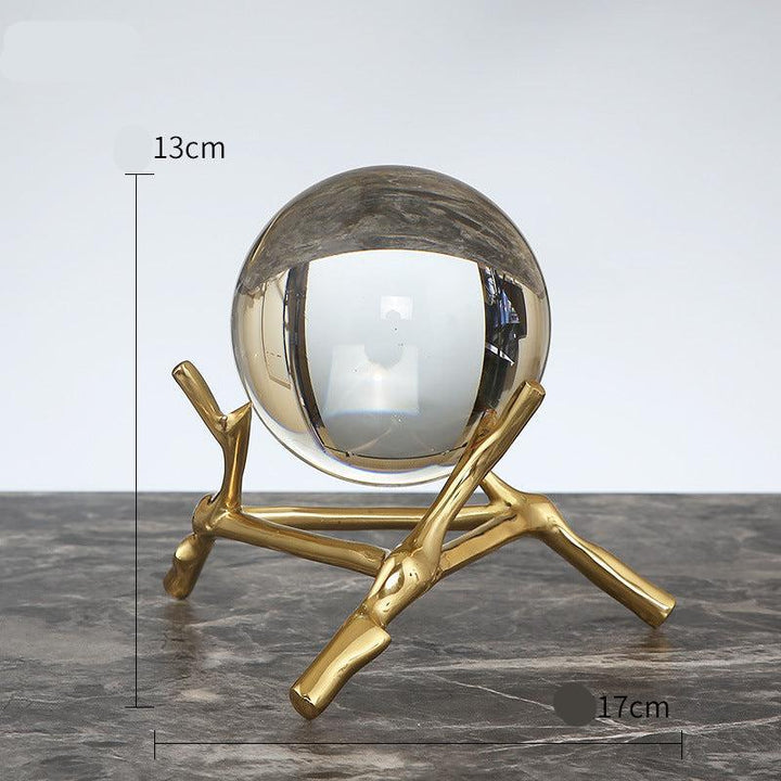 details of brass base crystal ball ornament office desk decoration