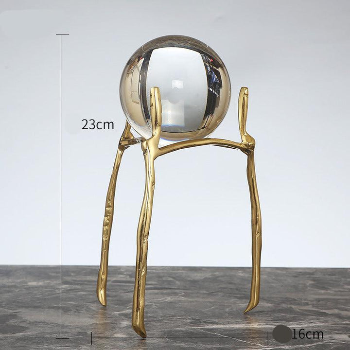 details of brass base crystal ball ornament office desk decoration