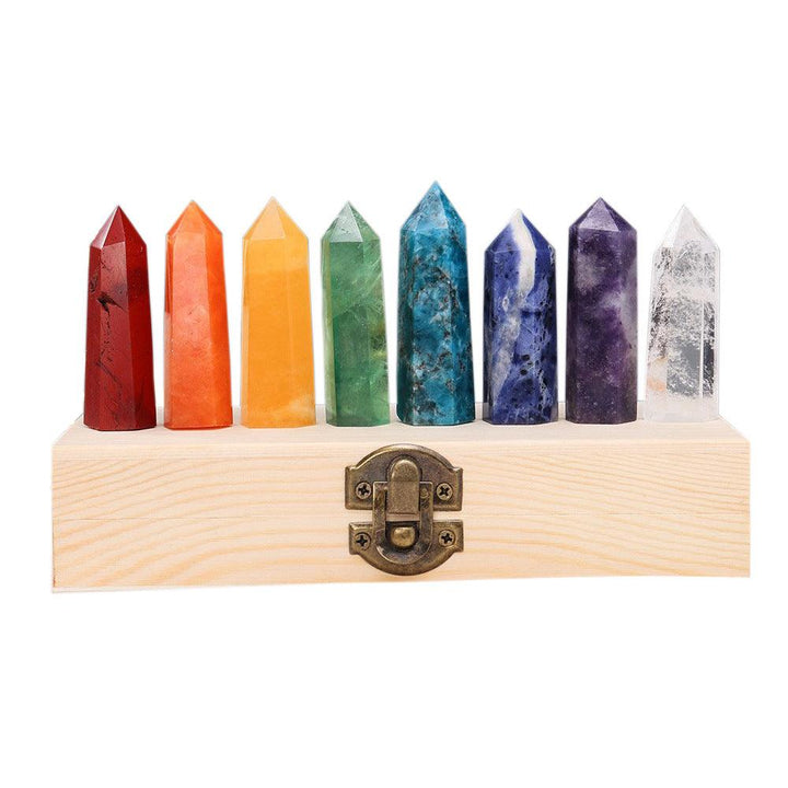 candy colored hexagonal energy crystal tower wooden box gift set