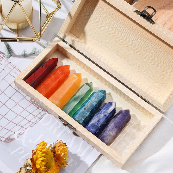 candy colored hexagonal energy crystal tower wooden box gift set