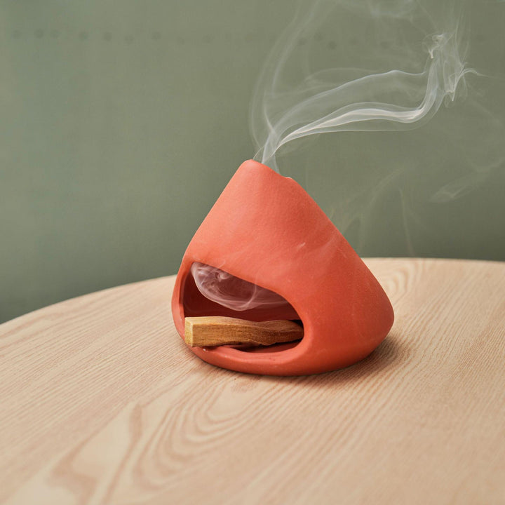 red ceramic incense cone shape burner holder