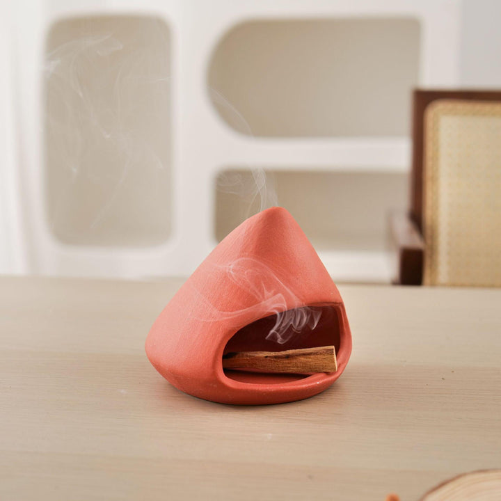 red ceramic incense cone shape burner holder