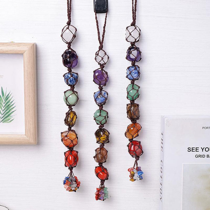 chakra crystal energy stone macrame pendant wall hanging