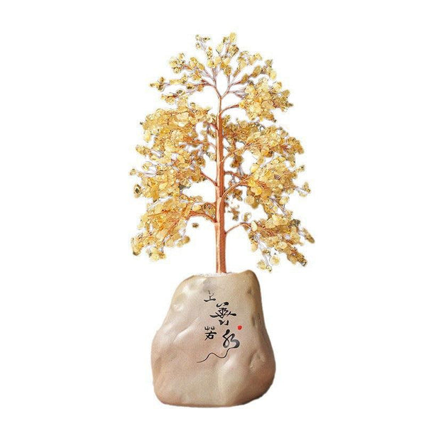 citrine gemstone bonsai tree with chinese style pot base