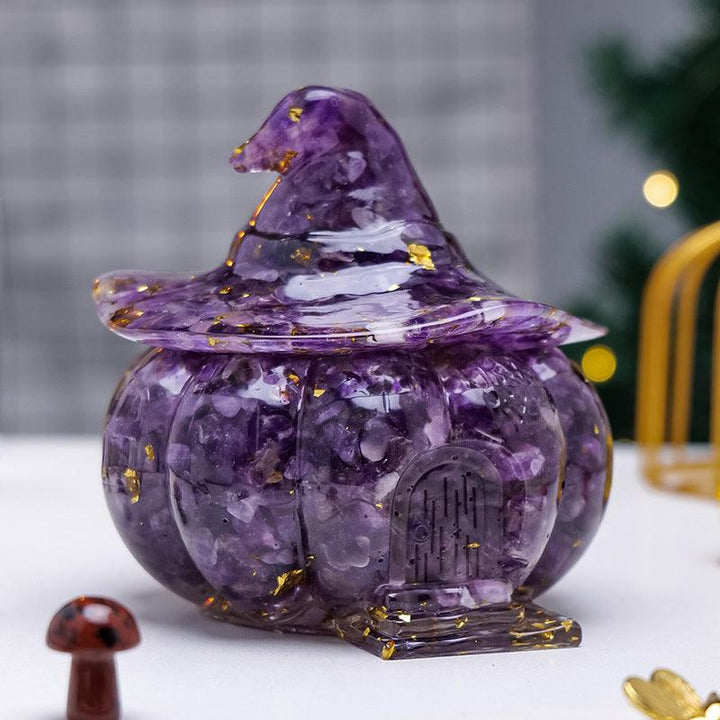 amethyst crystal chip resin halloween pumpkin ornament