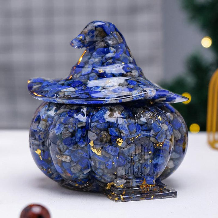 lapis lazuli crystal chip resin halloween pumpkin ornament