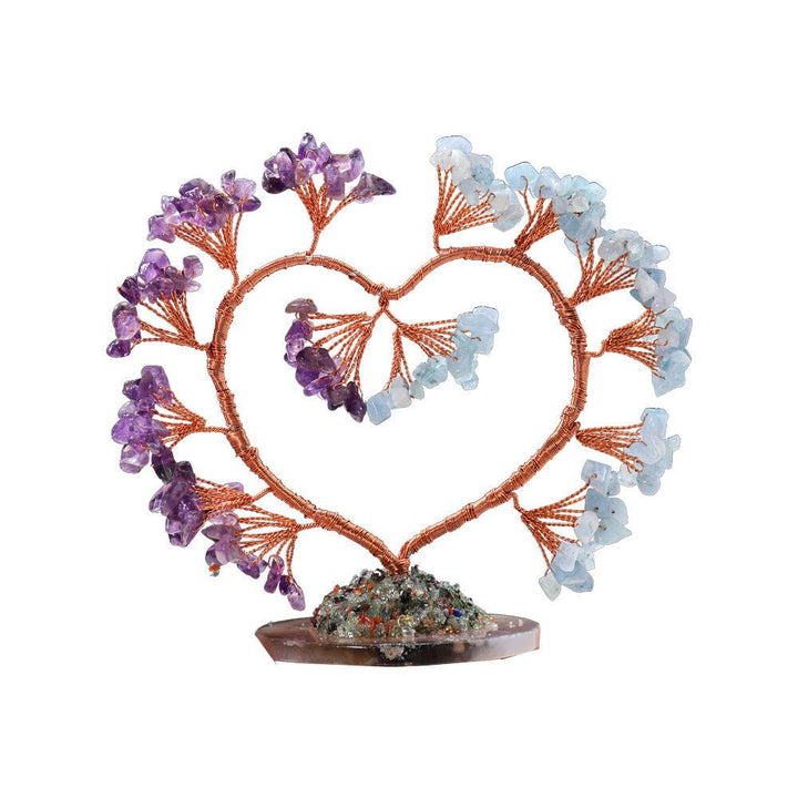 crystal heart shaped bonsai tree with agate base