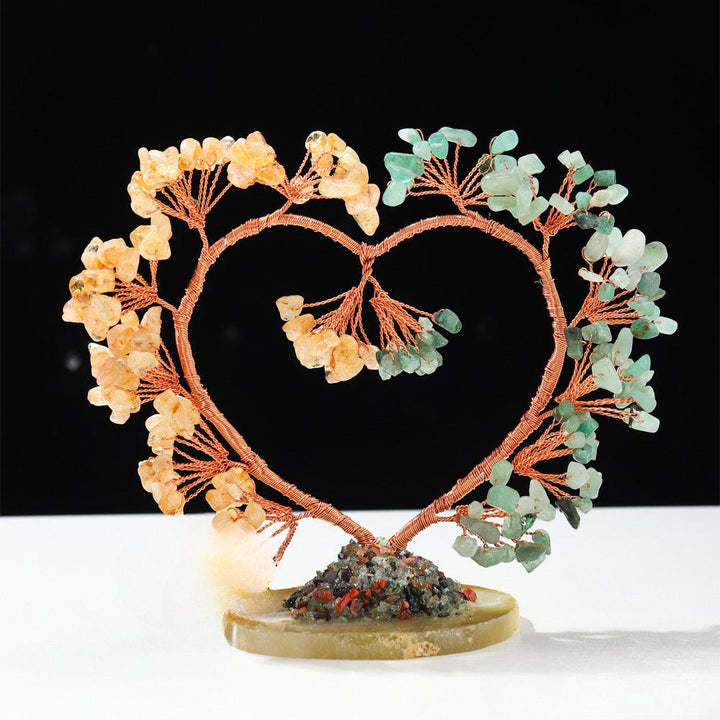 citrine and aventurine crystal heart shaped bonsai tree with agate base