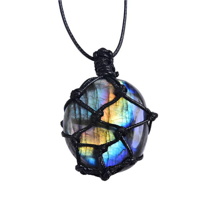 crystal labradorite mesh pendant blue moonstone necklace