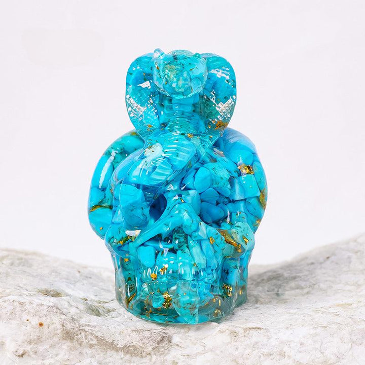 Blue Turquoise crystal snake wrapped skull resin ornament