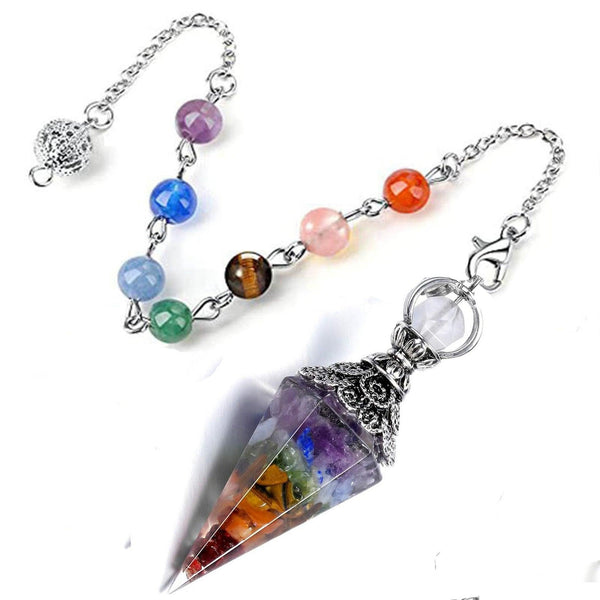 crystal stone pendant 7 colorful beads chain spiritual pendulum