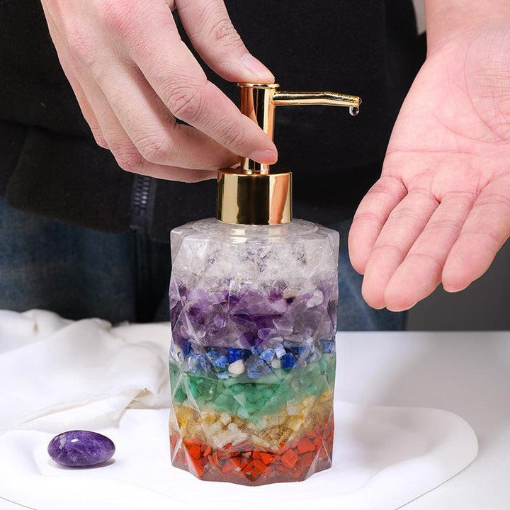 details of crystal stone press top dispenser bottle