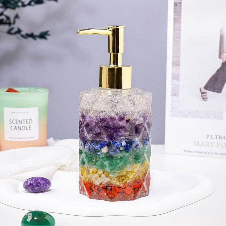 rainbow crystal stone press top dispenser bottle with gold head