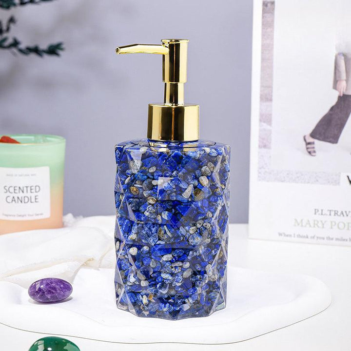 Lapis Lazuli crystal stone press top dispenser bottle with gold head