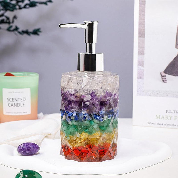 rainbow crystal stone press top dispenser bottle with silver head