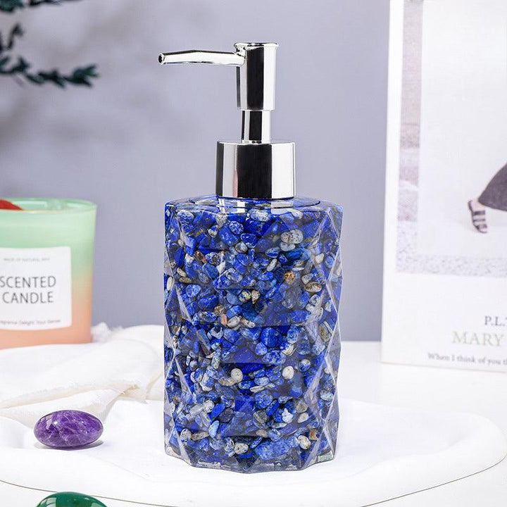 Lapis Lazuli crystal stone press top dispenser bottle with silver head