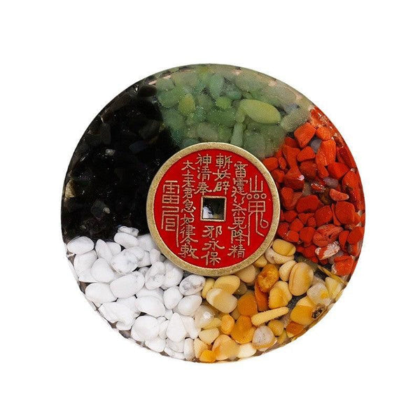 crystal stone shan gui coin five elements feng shui plate