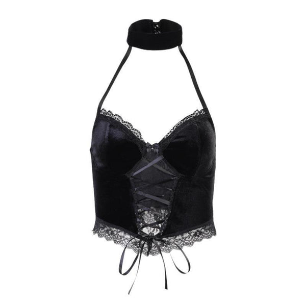 a dark gothic lace velvet sleeveless top vest