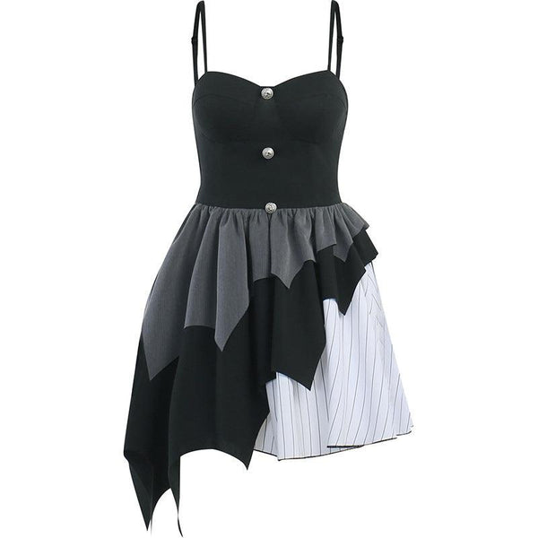 dark-sexy-black-and-white-gothic-batwing-sleeve-sleeveless-dress-01