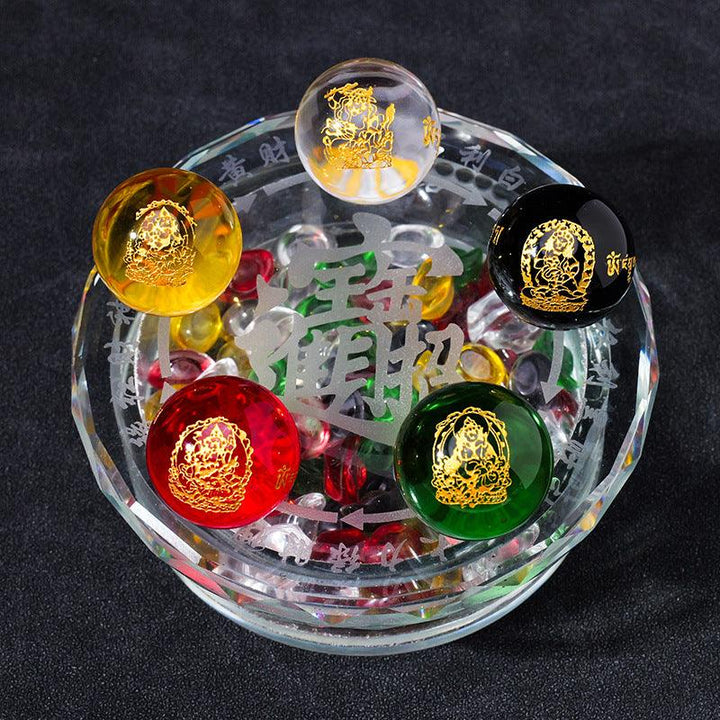 five way wealth god crystal sphere set