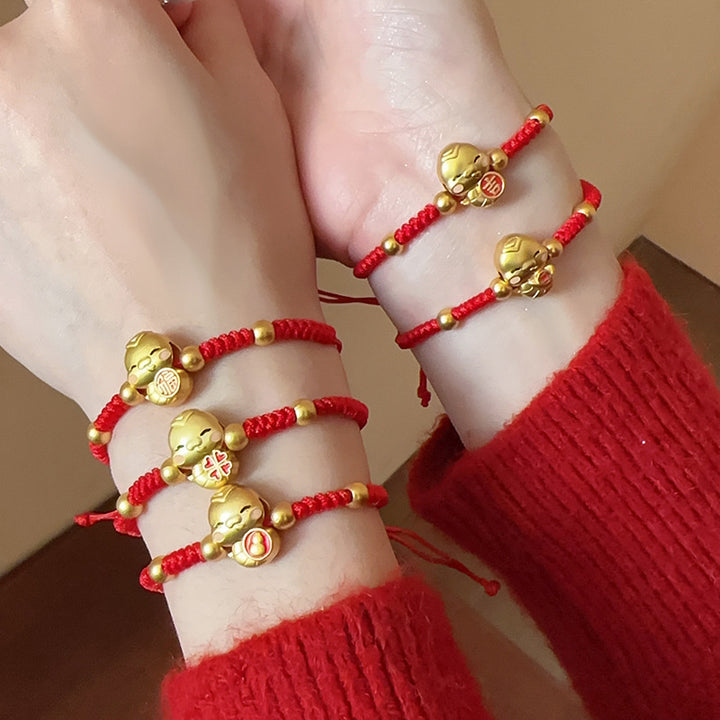 fu character year of the snake red string luck and peace bracelet