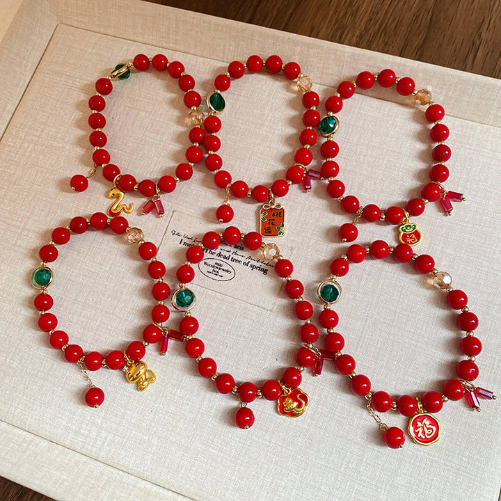 fu character year of the snake red string luck and peace bracelet