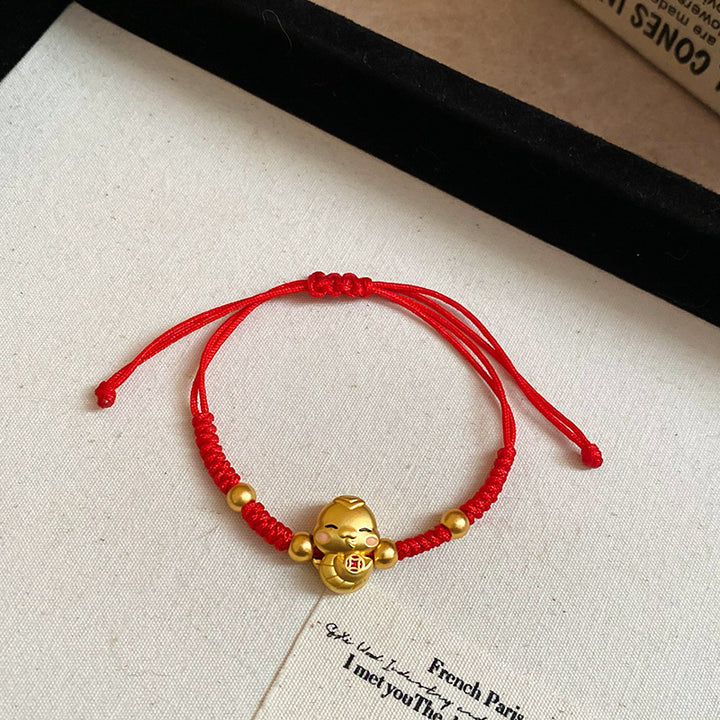 fu character year of the snake red string luck and peace bracelet