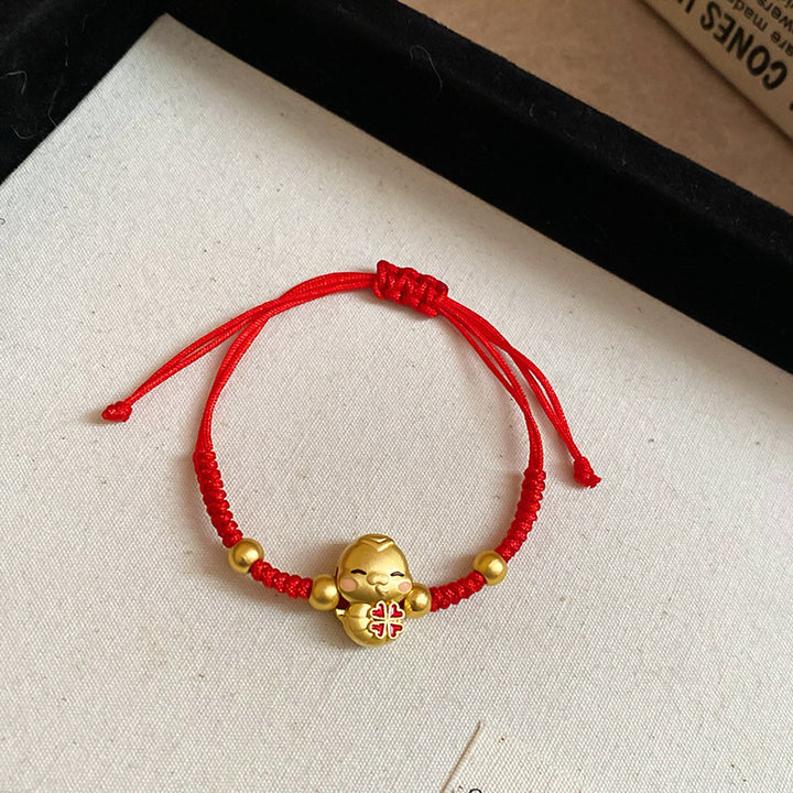 fu character year of the snake red string luck and peace bracelet