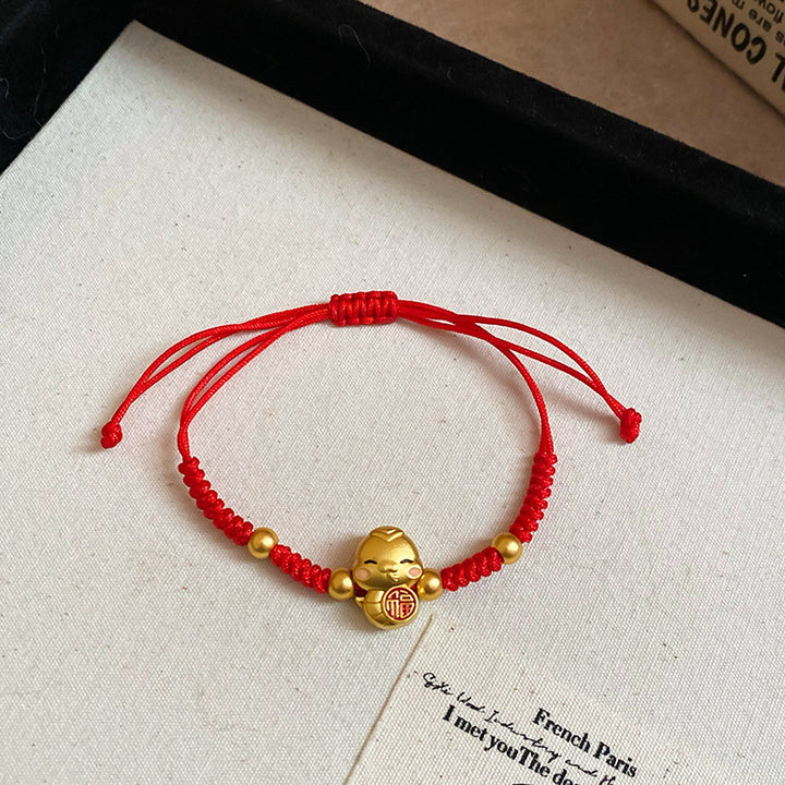 fu character year of the snake red string luck and peace bracelet